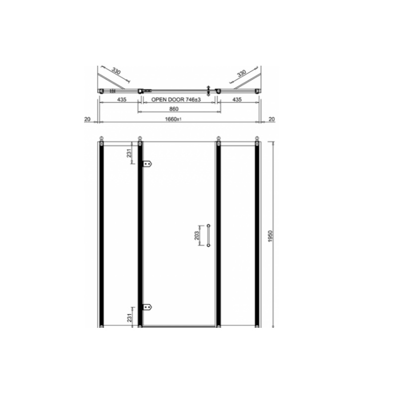 картинка Дверь на петлях 900 мм (860-900 мм) с двумя дополнительными панелями 400 мм (435-455 мм) BURLINGTON C21+C17+C17, хром от дилера Burlington в Москве