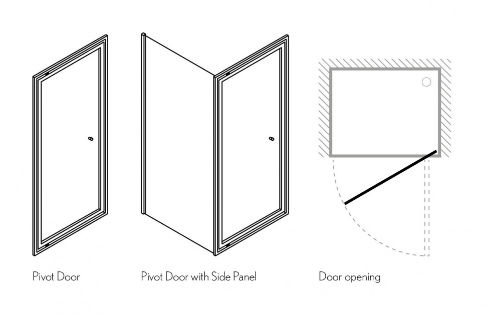 картинка Дверь для душа в нишу Pivot 900 мм, с боковым экраном 900 мм BURLINGTON SIMPSONS EPDSC0900+ESPSC0900, алюминий от дилера Burlington в Москве