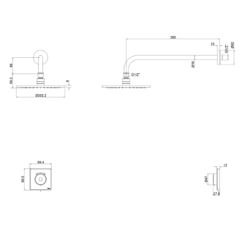 картинка Душевая система Digital Contemporary 2025 на 1 выпуск с настенным держателем и верхним душем V66 BURLINGTON CK1, хром от дилера Burlington в Москве
