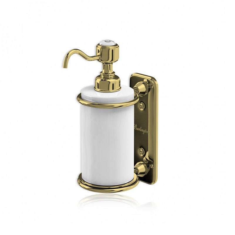 картинка Дозатор для жидкого мыла, одинарный BURLINGTON A19 GOLD, золото/белая керамика от дилера Burlington в Москве