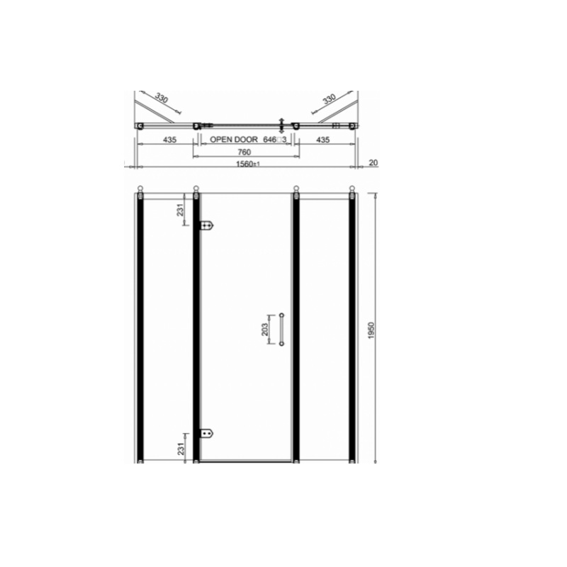 картинка C20+C17+C17 Дверь на петлях 800 мм (760-800 мм) с двумя дополнительными панелями 400 мм (435-455 мм) BURLINGTON C20+C17+C17, хром от дилера Burlington в Москве