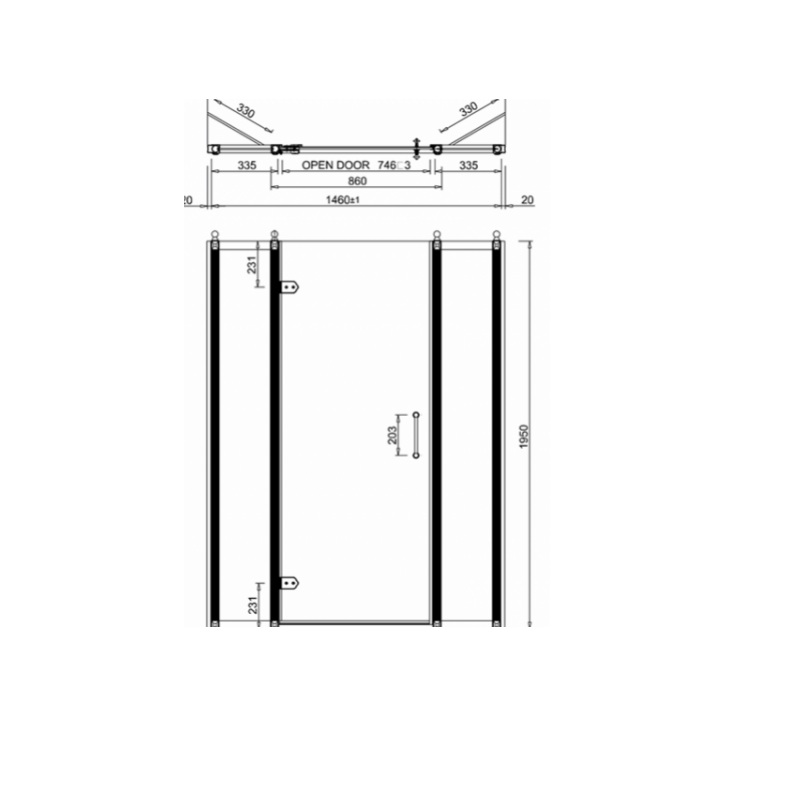 картинка Дверь на петлях 900 мм (860-900 мм) с двумя дополнительными панелями 300 мм (335-355 мм) BURLINGTON C21+C16+C16, хром от дилера Burlington в Москве