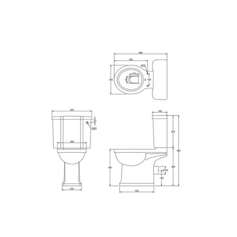 картинка Унитаз-моноблок с двойной системой слива BURLINGTON ARCADE ARC3+ARC5, белый от дилера Burlington в Москве