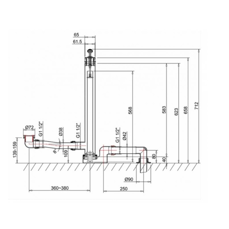 картинка Система слива-перелива скрытая "Fire Hydrant", для односторонней ванны BURLINGTON W8, хром от дилера Burlington в Москве