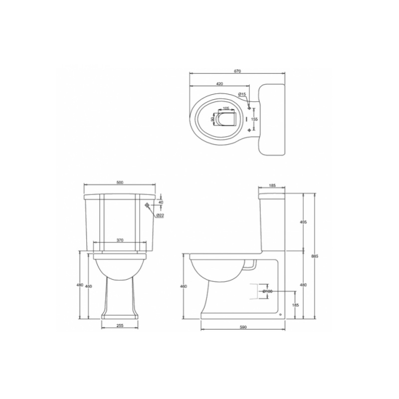 картинка Унитаз-моноблок пристенный с двойной системой слива BURLINGTON ARCADE ARC4+ARC5, белый от дилера Burlington в Москве