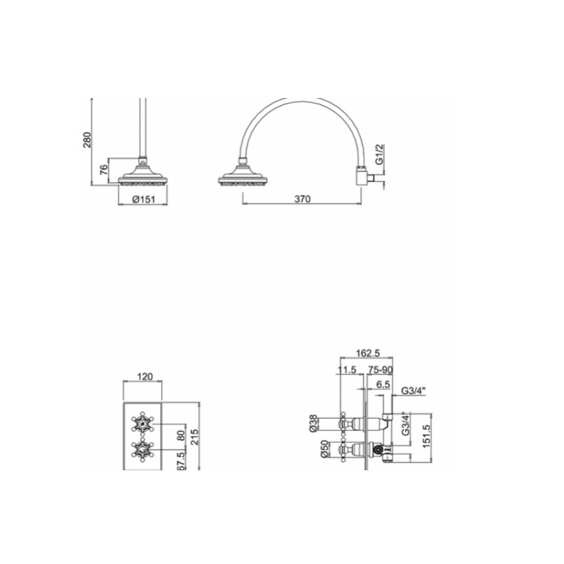 картинка Комплект душевой Trent & Ручка-крестик Birkenhead (одинарная) BURLINGTON H30-BI, хром от дилера Burlington в Москве