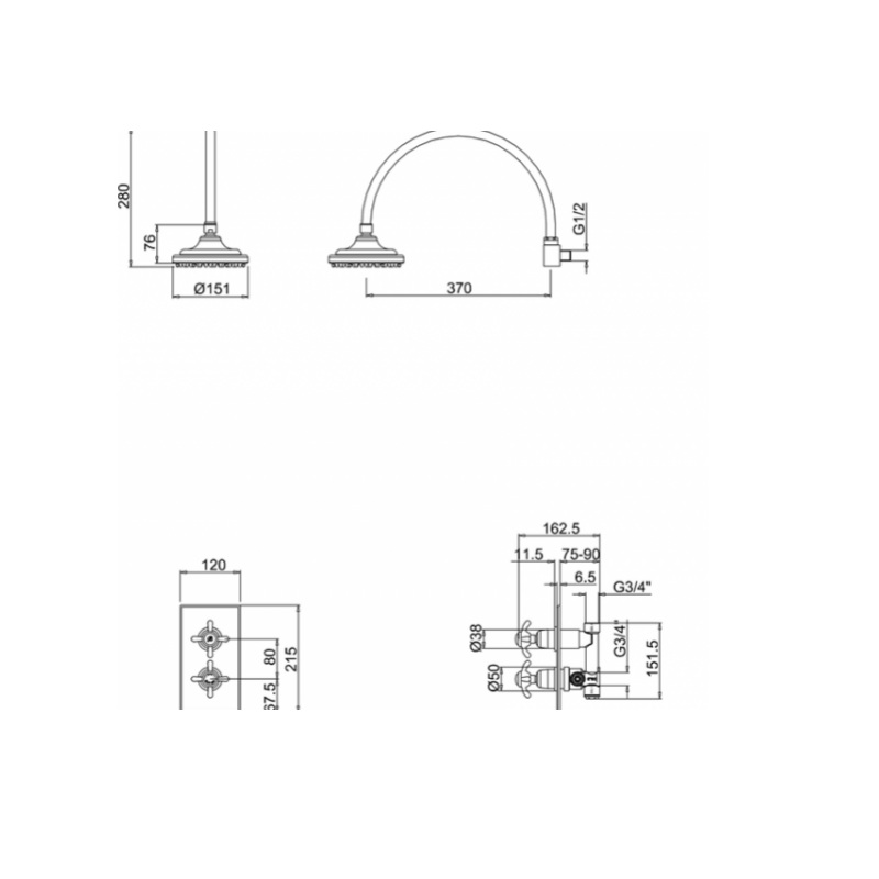 картинка Комплект душевой Trent & Ручка-крестик Anglesey (одинарная) BURLINGTON H30-AN, хром от дилера Burlington в Москве